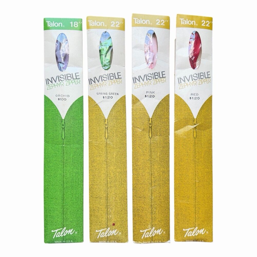 Vintage Talon Zephyr Invisible Zippers Lot 4 NOS USA 1971 Style 804-1